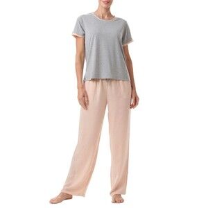 Tommy Hilfiger Women's 2-Pc. Short-Sleeve Satin Logo Pajamas Set, Barely There,M